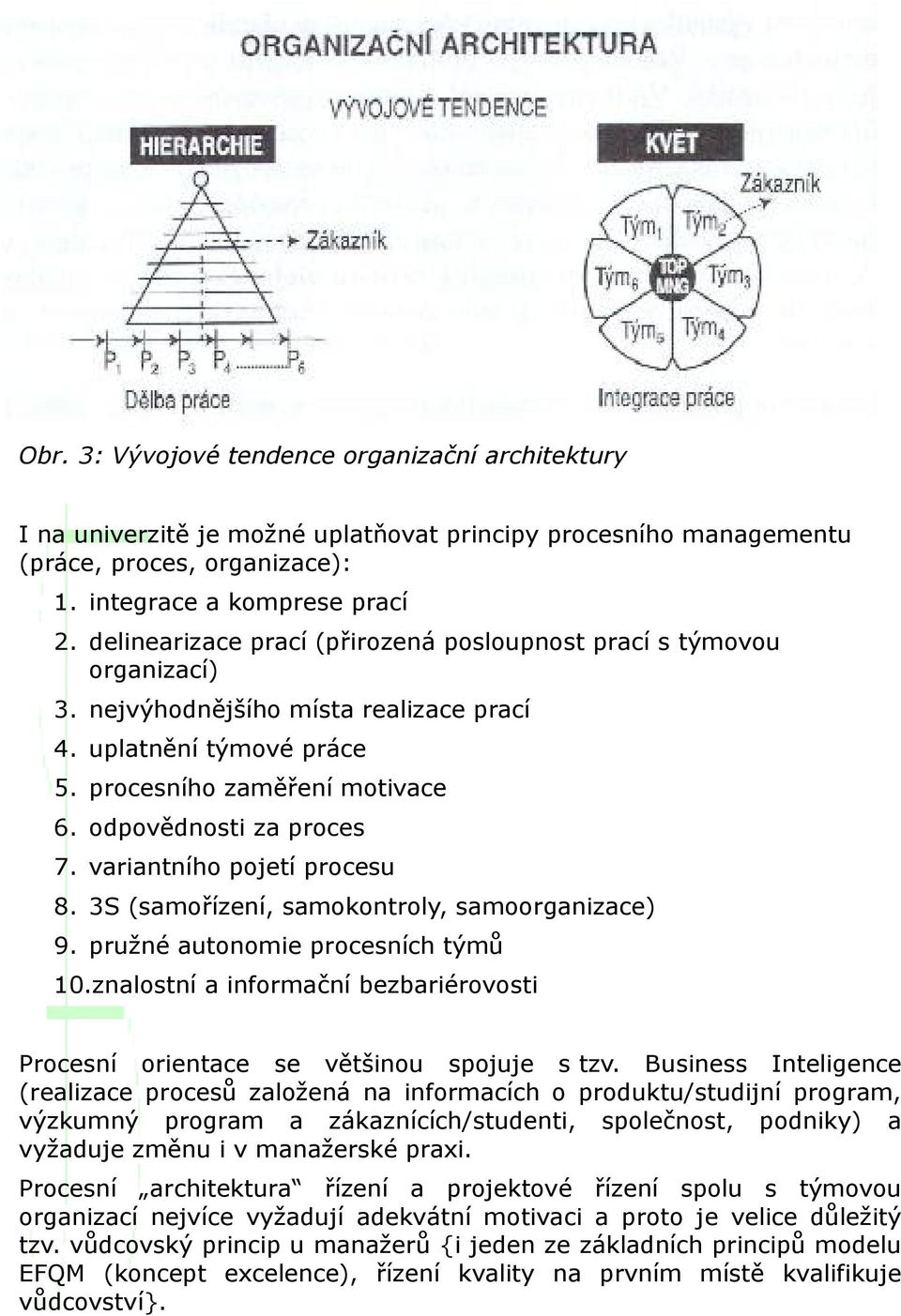 variantního pojetí procesu 8. 3S (samořízení, samokontroly, samoorganizace) 9. pružné autonomie procesních týmů 10.znalostní a informační bezbariérovosti Procesní orientace se většinou spojuje s tzv.