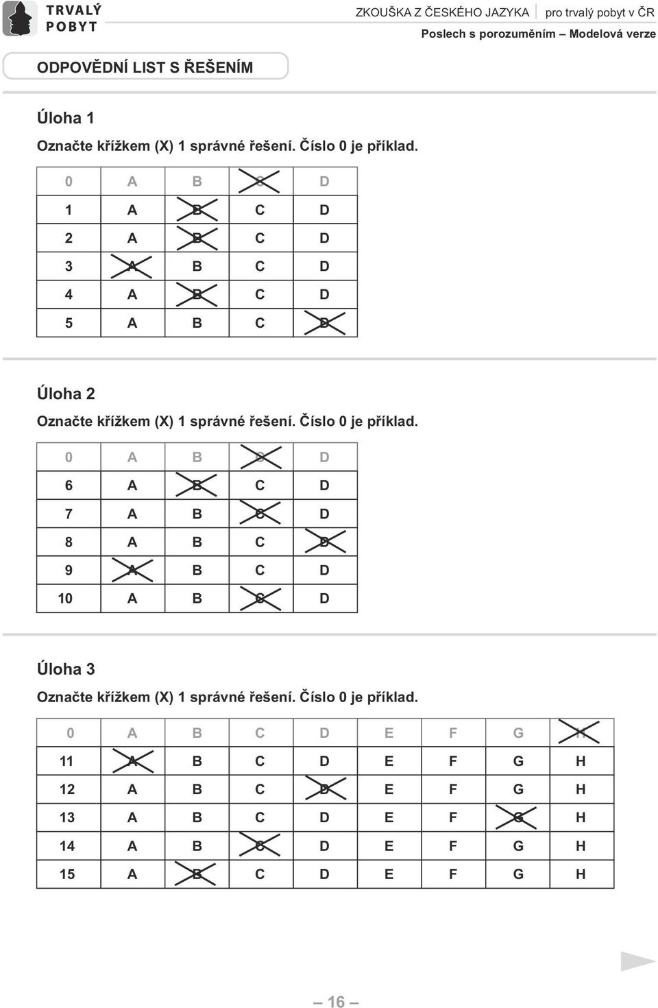 Úloha 3 Označte křížkem (X) 1 správné řešení. Číslo 0 je příklad.