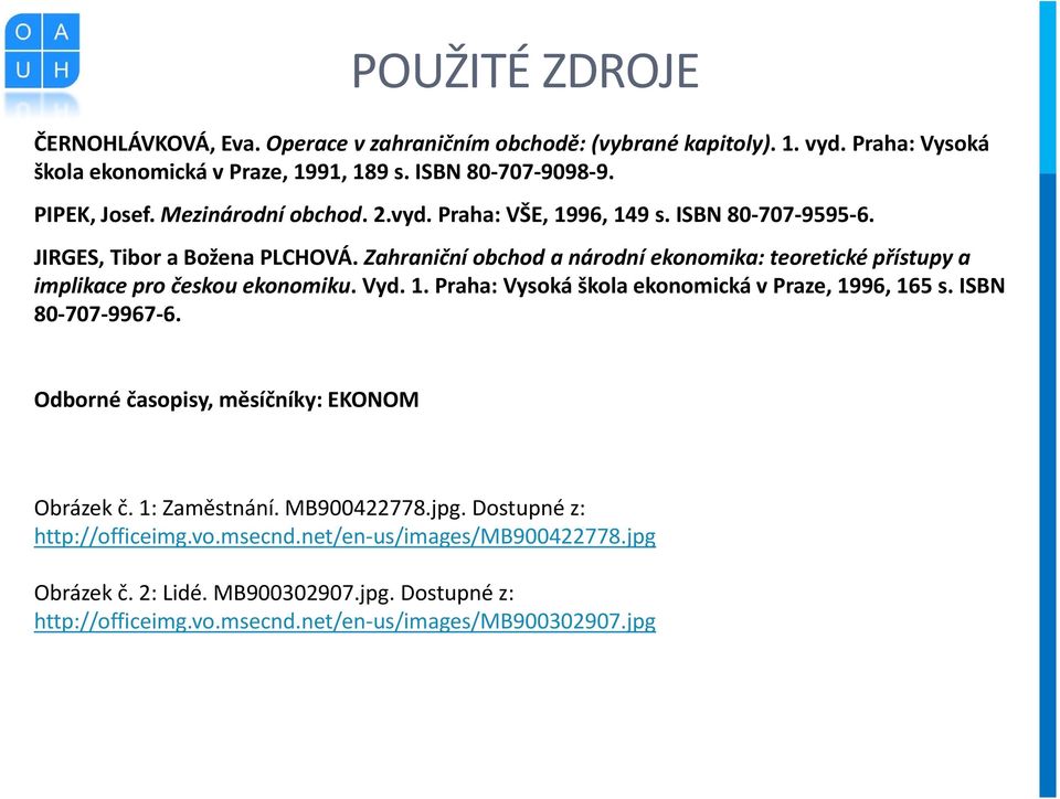 Zahraniční obchod a národní ekonomika: teoretické přístupy a implikace pro českou ekonomiku. Vyd. 1. Praha: Vysoká škola ekonomická v Praze, 1996, 165 s. ISBN 80-707-9967-6.