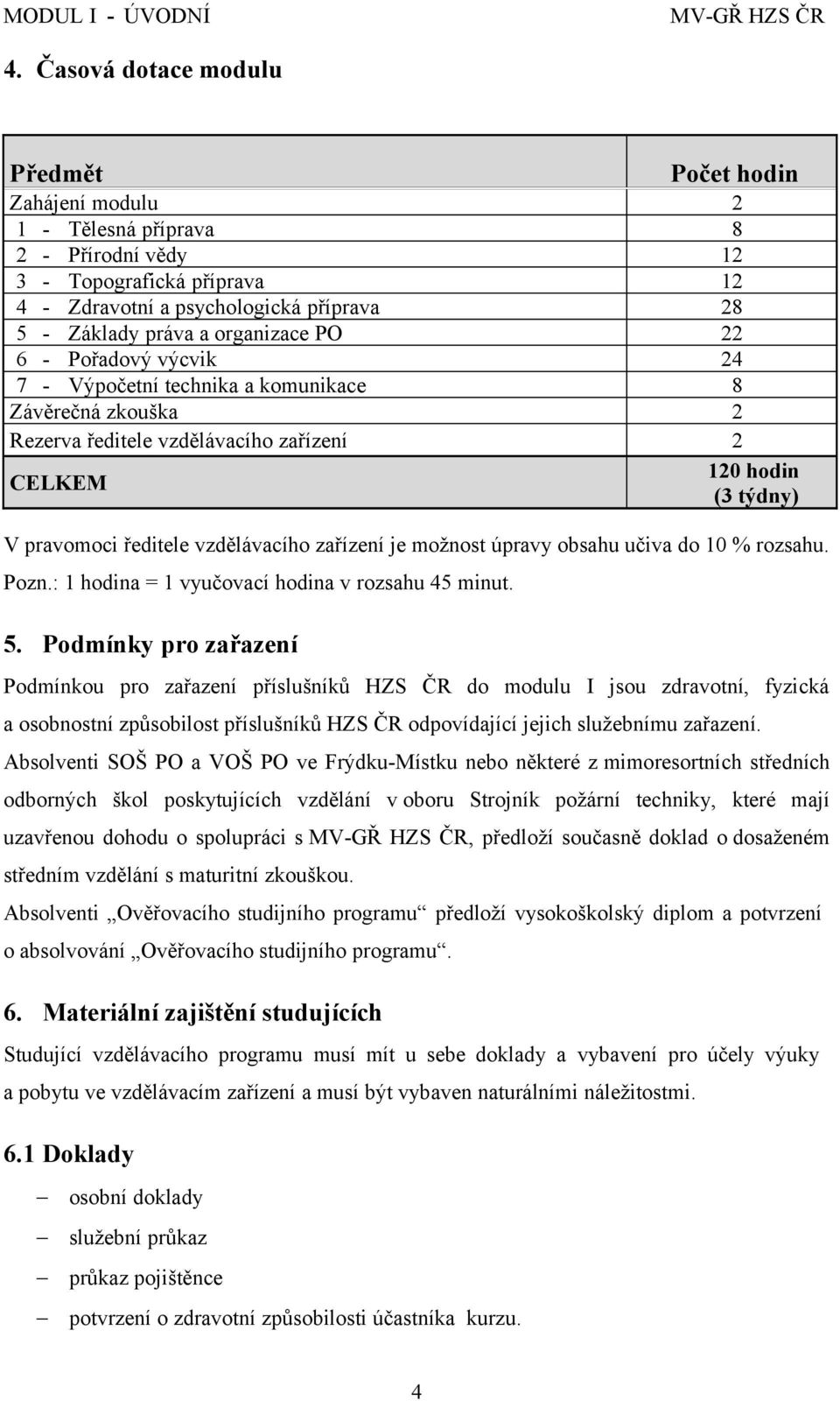 zařízení je možnost úpravy obsahu učiva do 10 % rozsahu. Pozn.: 1 hodina = 1 vyučovací hodina v rozsahu 45 minut. 5.