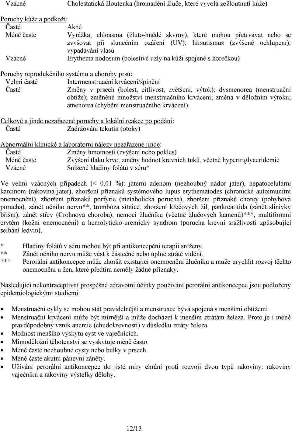 časté Intermenstruační krvácení/špinění Změny v prsech (bolest, citlivost, zvětšení, výtok); dysmenorea (menstruační obtíže); změněné množství menstruačního krvácení; změna v děložním výtoku;