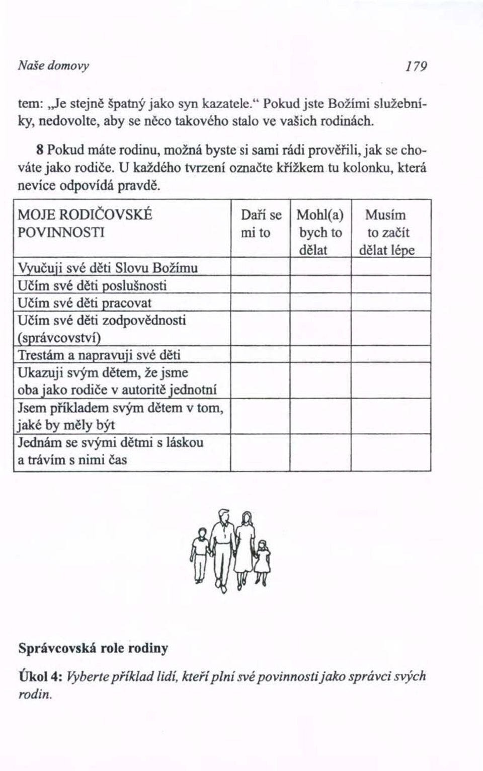 MOJE RODIČOVSKÉ Daří se Mohl(a) Musím POVINNOSTI mi to bych to to začít dělat dělat léoe Vvučuii své děti Slovu Božímu Učím své děti poslušnosti Učím své děti pracovat Učím své děti zodpovědnosti