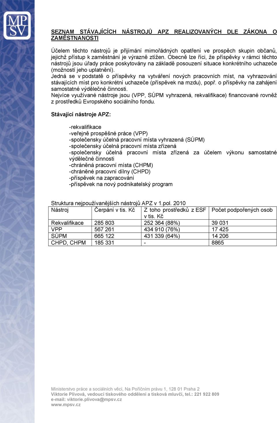 Jedná se v podstatě o příspěvky na vytváření nových pracovních míst, na vyhrazování stávajících míst pro konkrétní uchazeče (příspěvek na mzdu), popř.