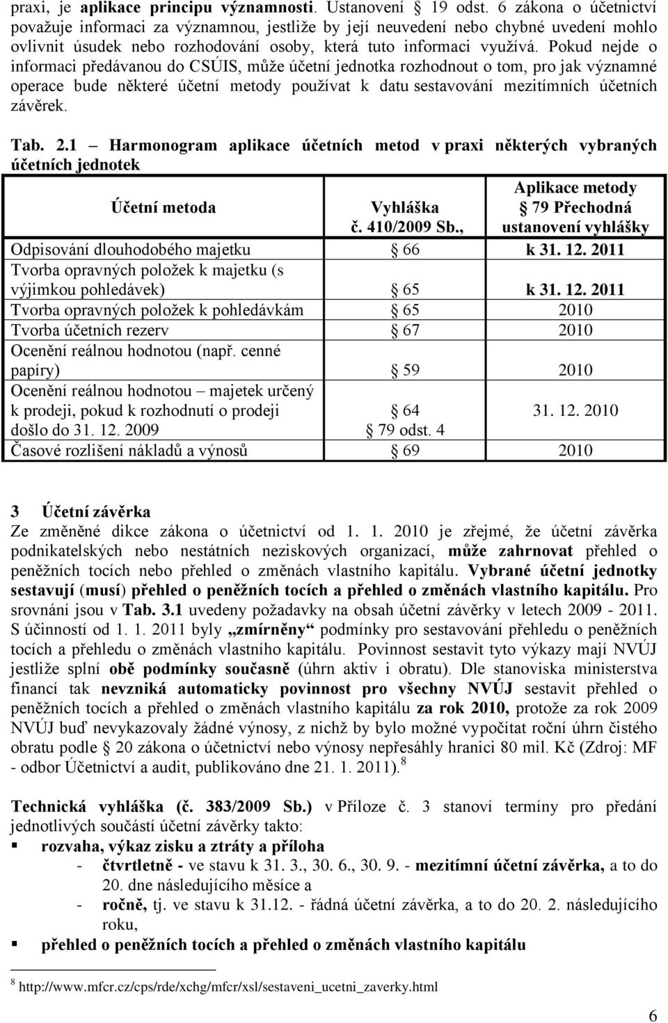 Pokud nejde o informaci předávanou do CSÚIS, může účetní jednotka rozhodnout o tom, pro jak významné operace bude některé účetní metody používat k datu sestavování mezitímních účetních závěrek. Tab.