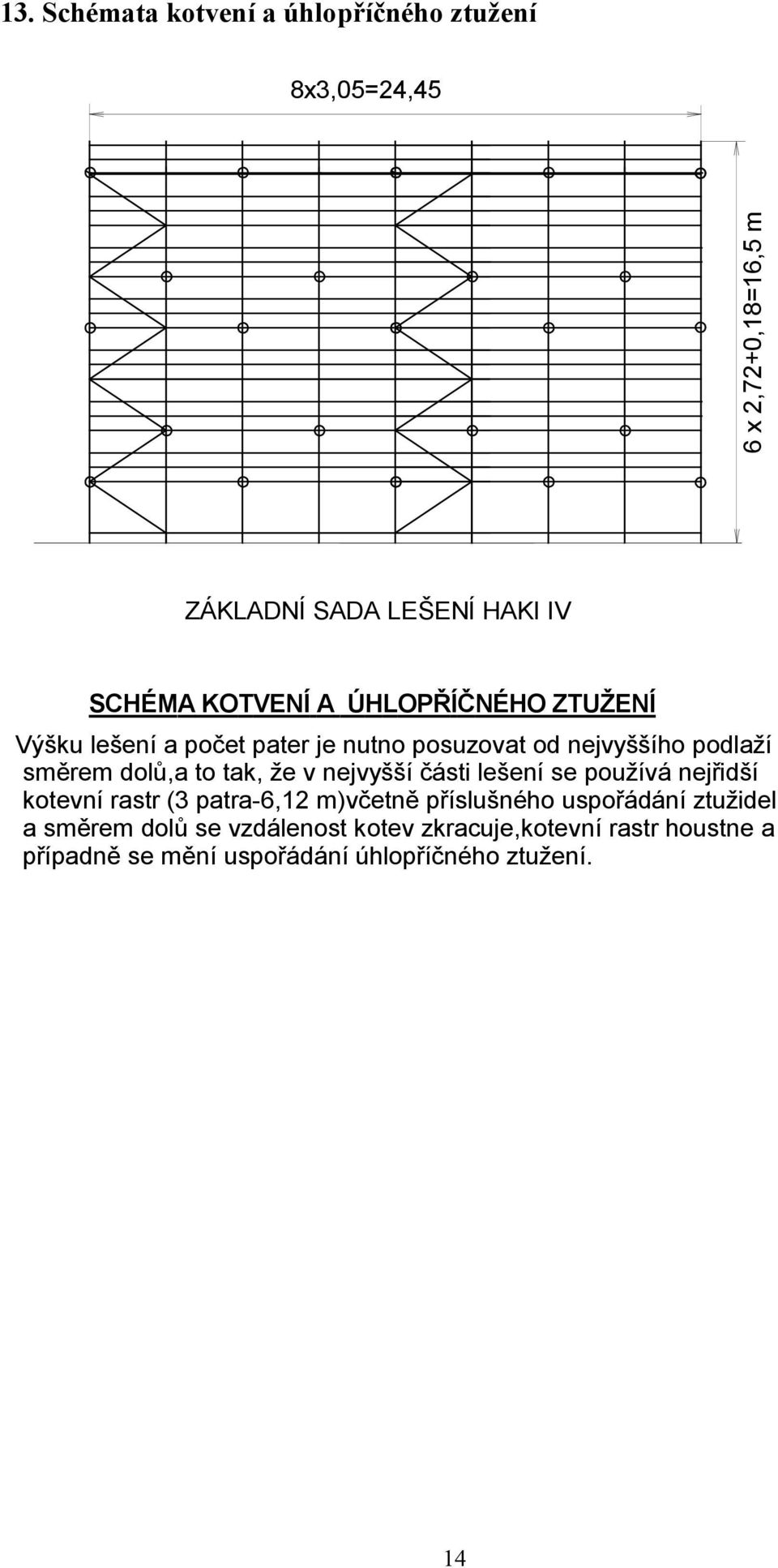 tak, že v nejvyšší části lešení se používá nejřidší kotevní rastr (3 patra-6,12 m)včetně příslušného uspořádání