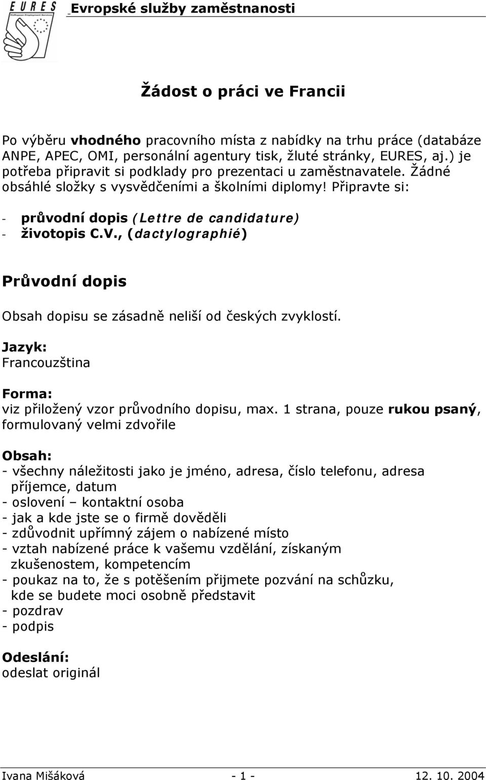Žádost o práci ve Francii - PDF Free Download
