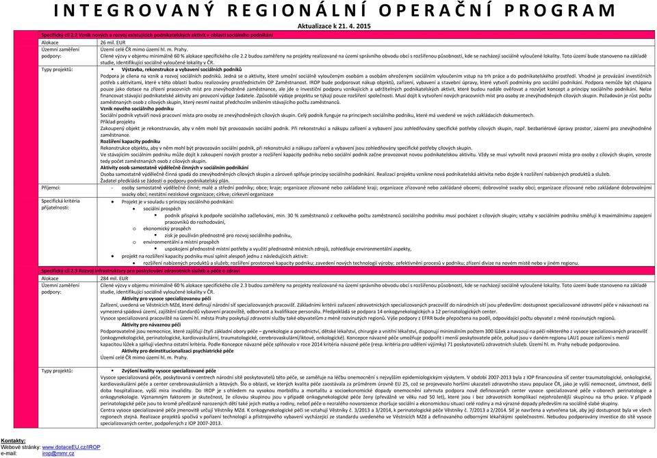 2 budou zaměřeny na projekty realizované na území správního obvodu obcí s rozšířenou působností, kde se nacházejí sociálně vyloučené lokality.