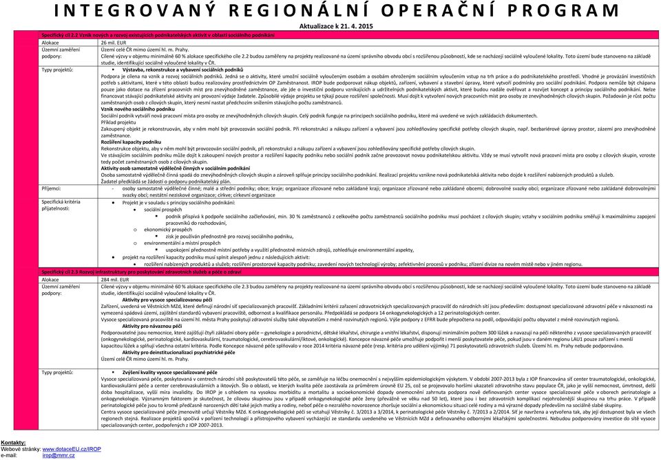 2 budou zaměřeny na projekty realizované na území správního obvodu obcí s rozšířenou působností, kde se nacházejí sociálně vyloučené lokality.