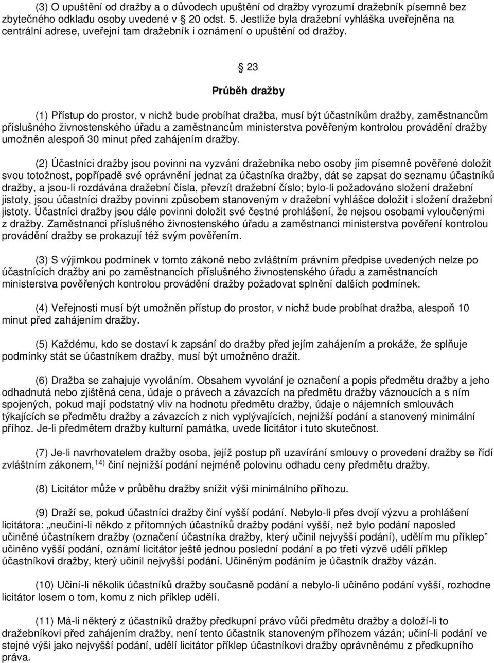 23 Průběh dražby (1) Přístup do prostor, v nichž bude probíhat dražba, musí být účastníkům dražby, zaměstnancům příslušného živnostenského úřadu a zaměstnancům ministerstva pověřeným kontrolou