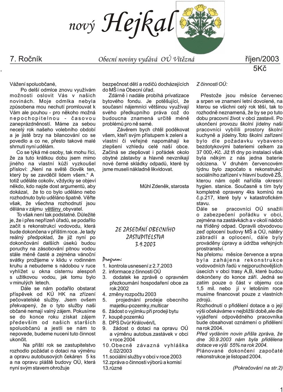 Máme za sebou necelý rok našeho volebního období a je jistì brzy na bilancování co se povedlo a co ne, pøesto takové malé shrnutí nyní udìlám.