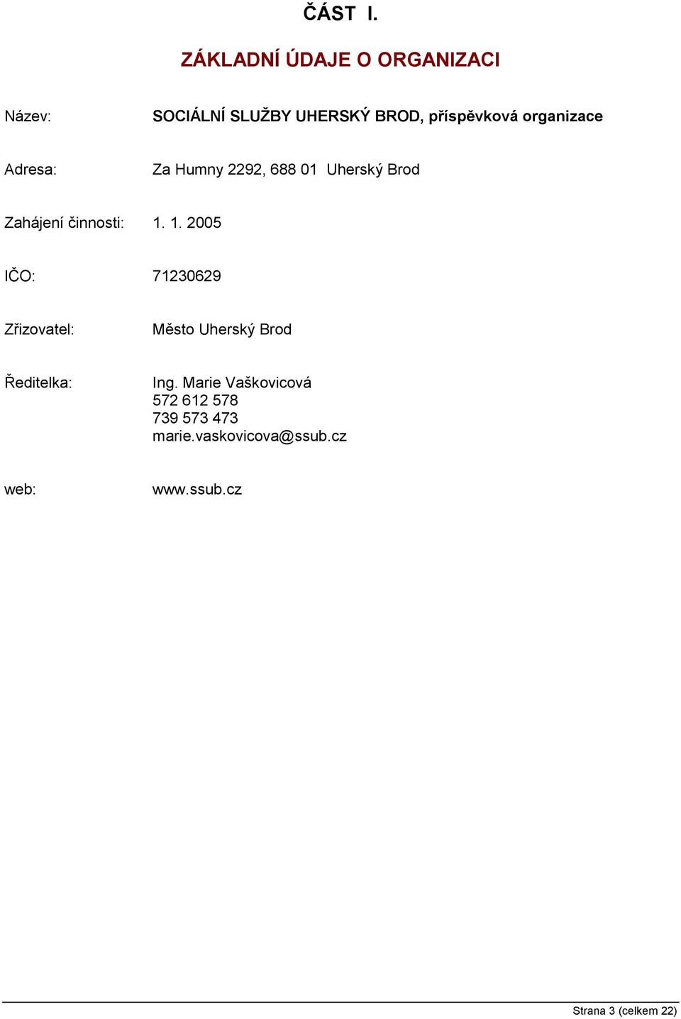 organizace Adresa: Za Humny 2292, 688 01 Uherský Brod Zahájení činnosti: 1.