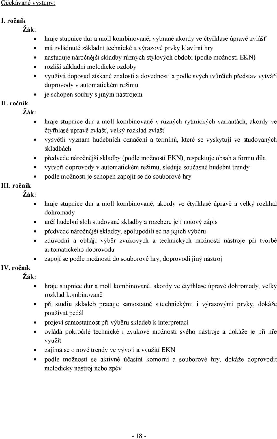 období (podle možností EKN) rozliší základní melodické ozdoby využívá doposud získané znalosti a dovednosti a podle svých tvůrčích představ vytváří doprovody v automatickém režimu je schopen souhry s