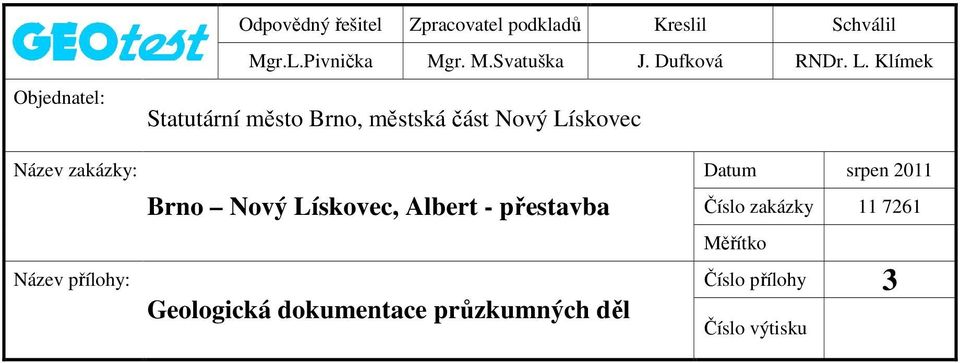 Klímek Objednatel: Statutární město Brno, městská část Nový Lískovec Název zakázky: Datum