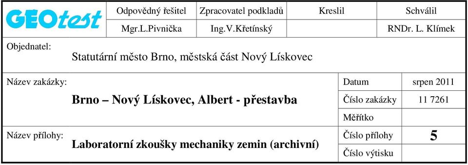 Klímek Objednatel: Statutární město Brno, městská část Nový Lískovec Název zakázky: Datum