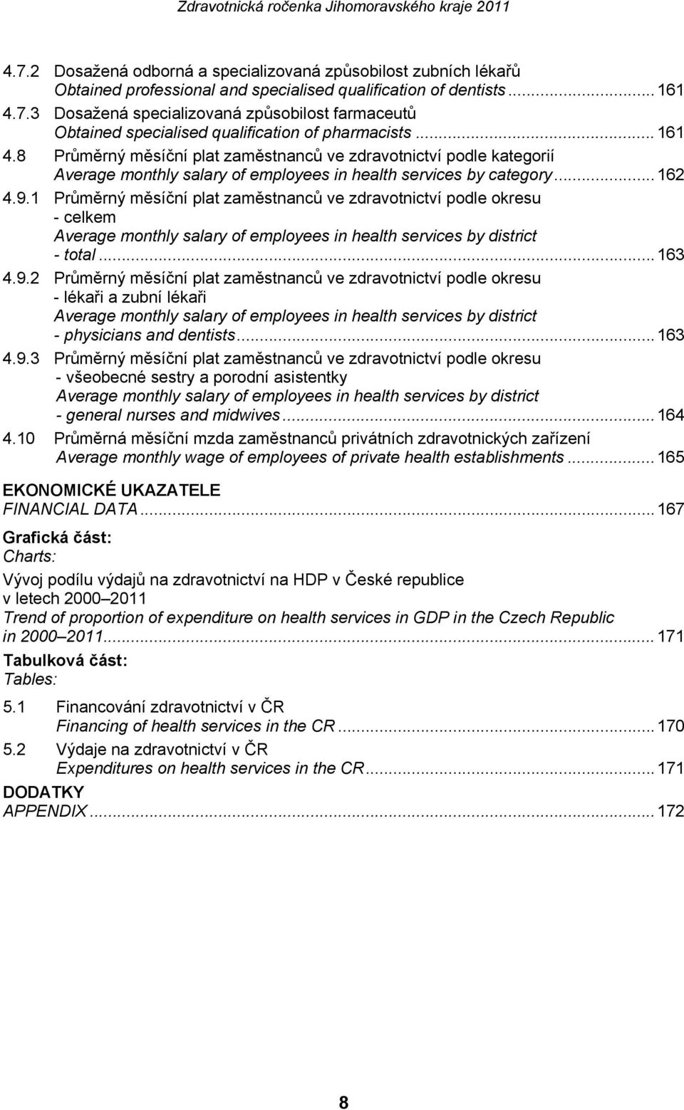 1 Průměrný měsíční plat zaměstnanců ve zdravotnictví podle okresu - celkem Average monthly salary of employees in health services by district - total...163 4.9.