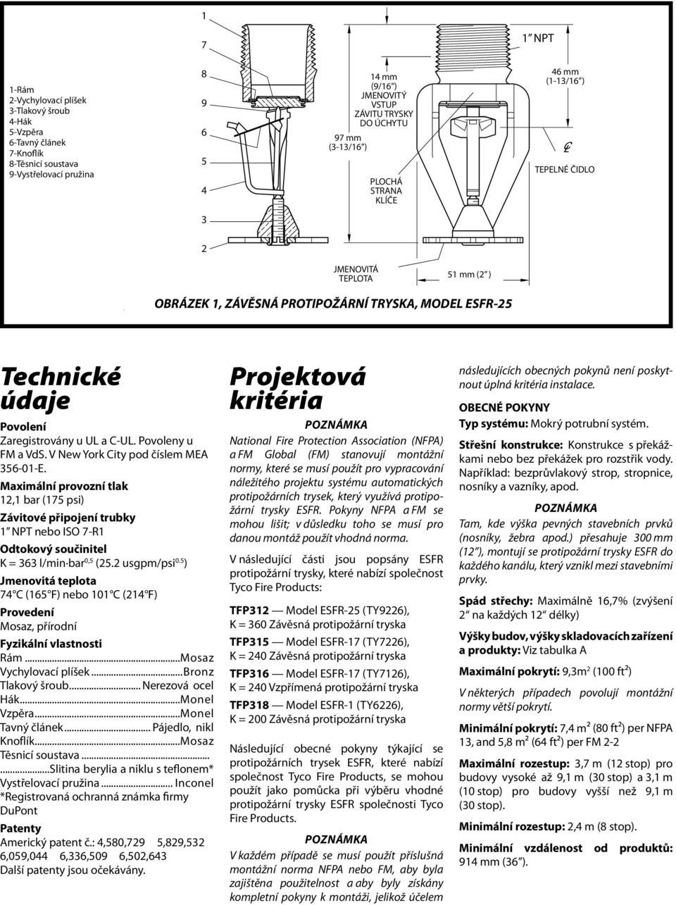 3-13/16" (96,8 ) WRENCH PLOCHÁ STRANA FLATS KLÍČE 1-13/16" 46 (1-13/16 ) (46,0 ) THERMAL TEPELNÉ SENSING ČIDLO ELEMENT 3 2 TEMPERATURE JMENOVITÁ TEPLOTA 51 (2 ) RATING 2" (50,8 ) FIGURE 1, MODEL