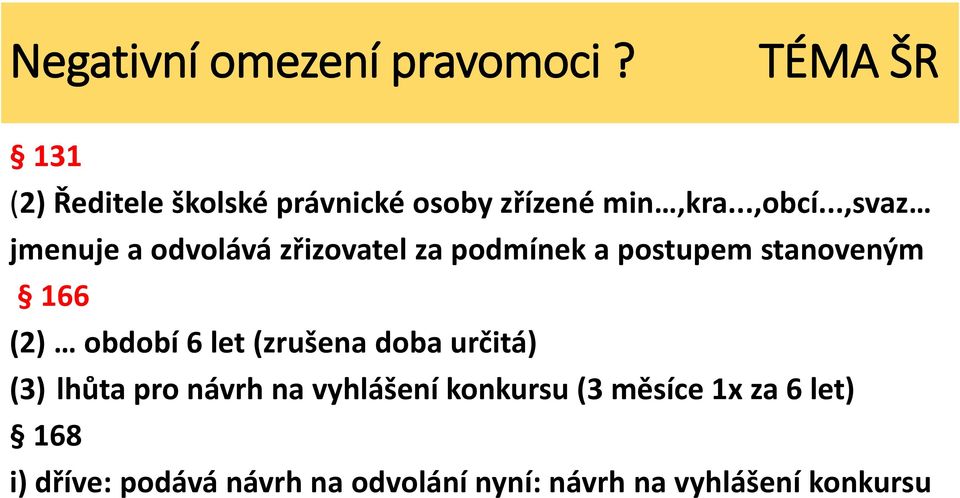 ..,svaz jmenuje a odvolává zřizovatel za podmínek a postupem stanoveným 166 (2) období 6