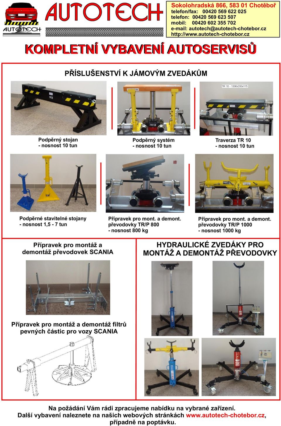 pøevodovky TR/P 800 - nosnost 800 kg Pøípravek pro mont. a demont.