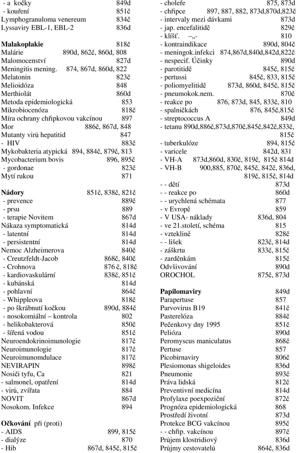 Mykobakteria atypická 894,, 879č, 813 Mycobacterium bovis 896, 895č - gordonae Mytí rukou 871 Nádory 851č, 838č, 821č - prevence 889č - prsu 889 - terapie Novitem Nákaza symptomatická - latentní -