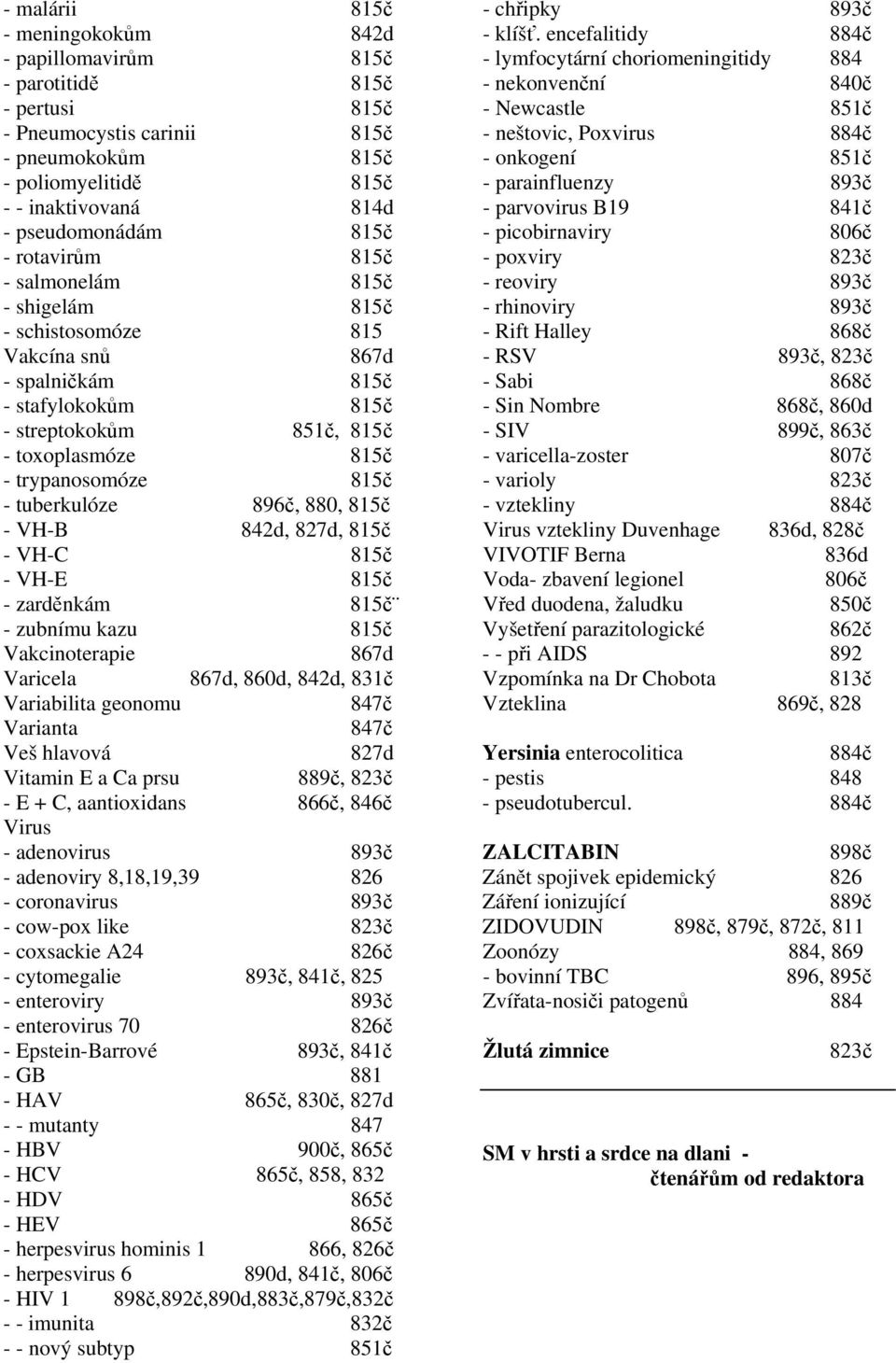 896č, 880, 815č - VH-B 842d,, 815č - VH-C 815č - VH-E 815č - zarděnkám 815č - zubnímu kazu 815č Vakcinoterapie Varicela, 860d, 842d, 831č Variabilita geonomu Varianta Veš hlavová Vitamin E a Ca prsu