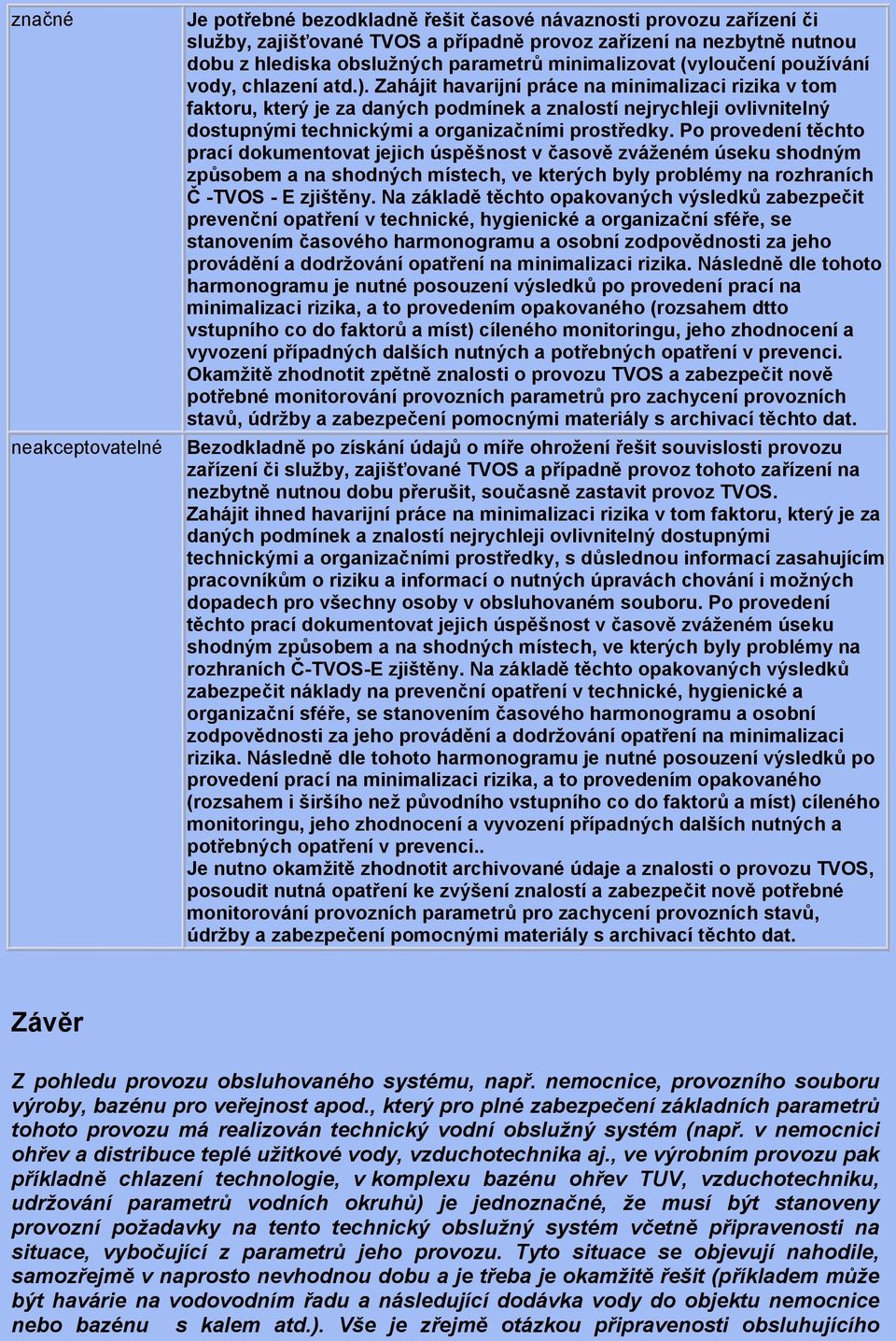 Zahájit havarijní práce na minimalizaci rizika v tom faktoru, který je za daných podmínek a znalostí nejrychleji ovlivnitelný dostupnými technickými a organizačními prostředky.