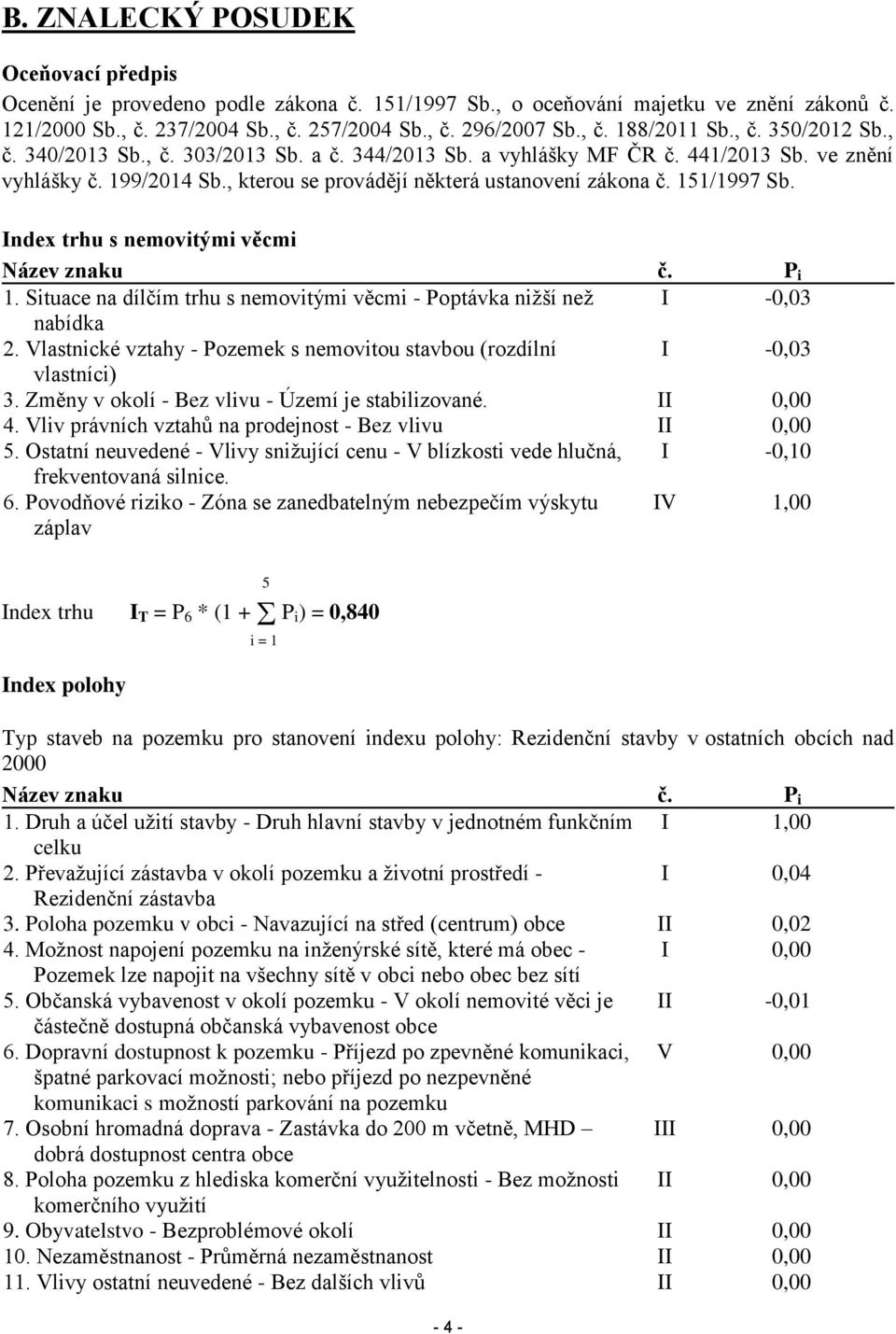 Index trhu s nemovitými věcmi Název znaku č. P i 1. Situace na dílčím trhu s nemovitými věcmi - Poptávka nižší než I -0,03 nabídka 2.