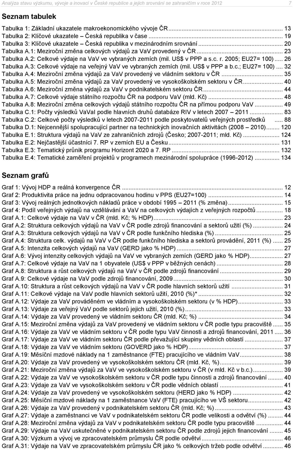 1: Meziroční změna celkových výdajů za VaV provedený v ČR... 23 Tabulka A.2: Celkové výdaje na VaV ve vybraných zemích (mil. US$ v PPP a s.c. r. 2005; EU27= 100)... 26 Tabulka A.