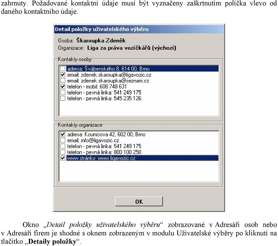 daného kontaktního údaje.