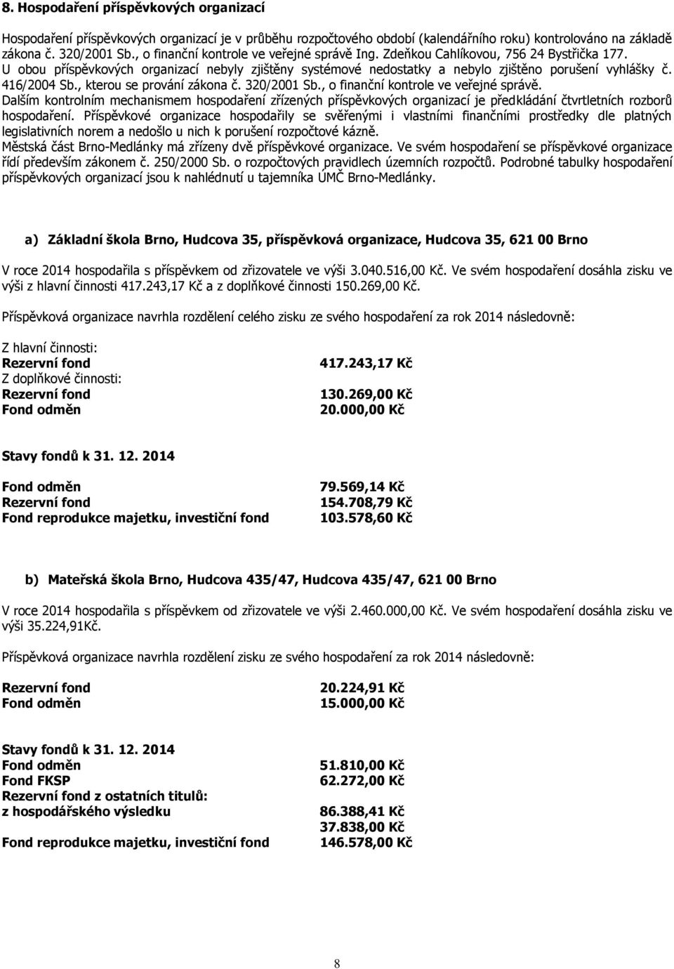 416/2004 Sb., kterou se prování zákona č. 320/2001 Sb., o finanční kontrole ve veřejné správě.