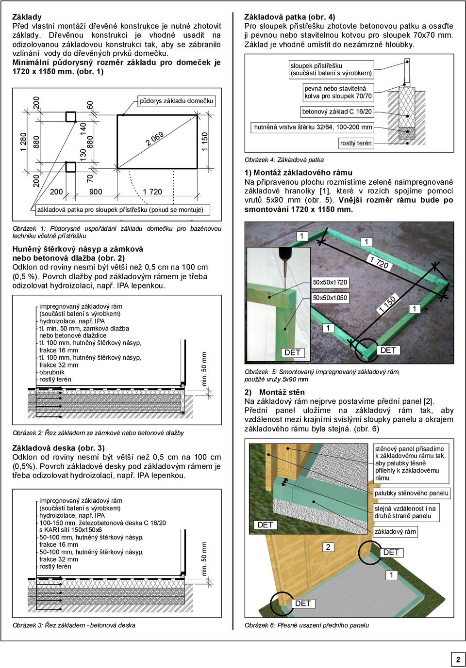 (obr. ) 280 200 880 200 30 880 0 60 70 2 069 200 900 720 půdorys základu domečku základová patka pro sloupek přístřešku (pokud se montuje) 0 Základová patka (obr.