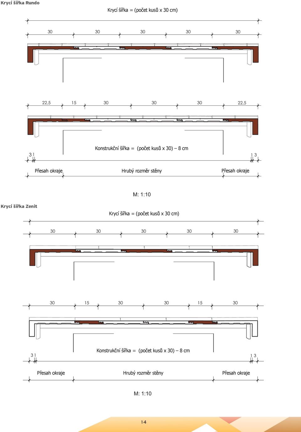 Krycí šířka Zenit M: 1:10 Krycí šířka = (počet kusů x 30 cm) 30 30 30 30 30 30 15 30 30 15 30