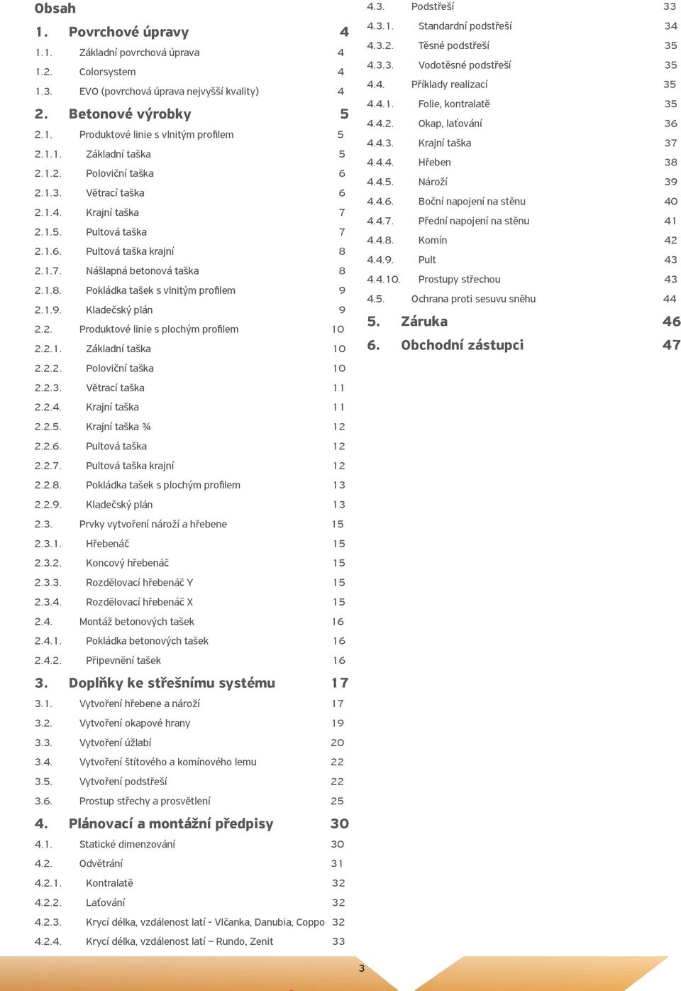 1.9. Kladečský plán 9 2.2. Produktové linie s plochým profi lem 10 2.2.1. Základní taška 10 2.2.2. Poloviční taška 10 2.2.3. Větrací taška 11 2.2.4. Krajní taška 11 2.2.5. Krajní taška ¾ 12 2.2.6.