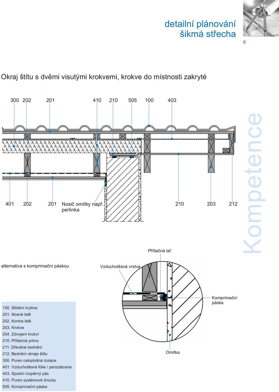 210 203 212 perlinka Přítlačná lať alternativa s komprimační páskou Vzduchotěsná vrstva 204.