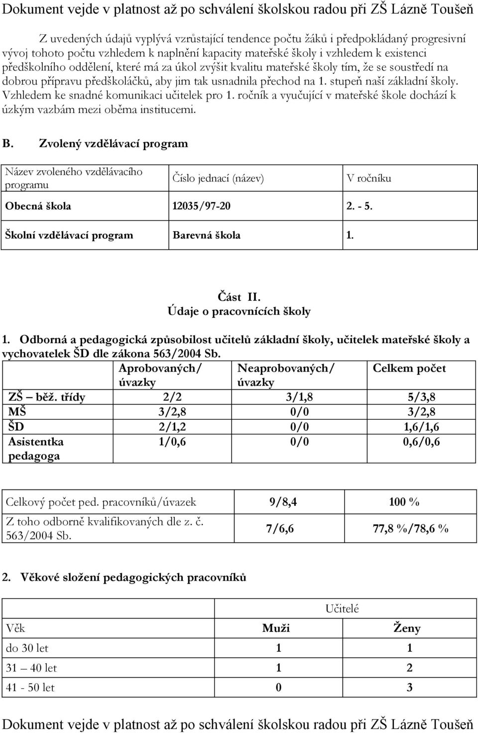 Vzhledem ke snadné komunikaci učitelek pro 1. ročník a vyučující v mateřské škole dochází k úzkým vazbám mezi oběma institucemi. B.