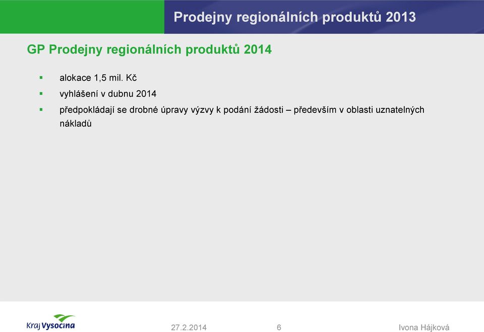 Kč vyhlášení v dubnu 2014 předpokládají se drobné