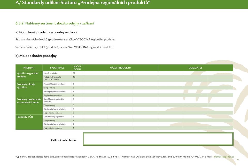 značkou VYSOČINA regionální produkt: b) Maloobchodní prodejny PRODUKT SPECIFIKACE POČET BODŮ NÁZEV PRODUKTU DODAVATEL Vysočina regionální produkt min.