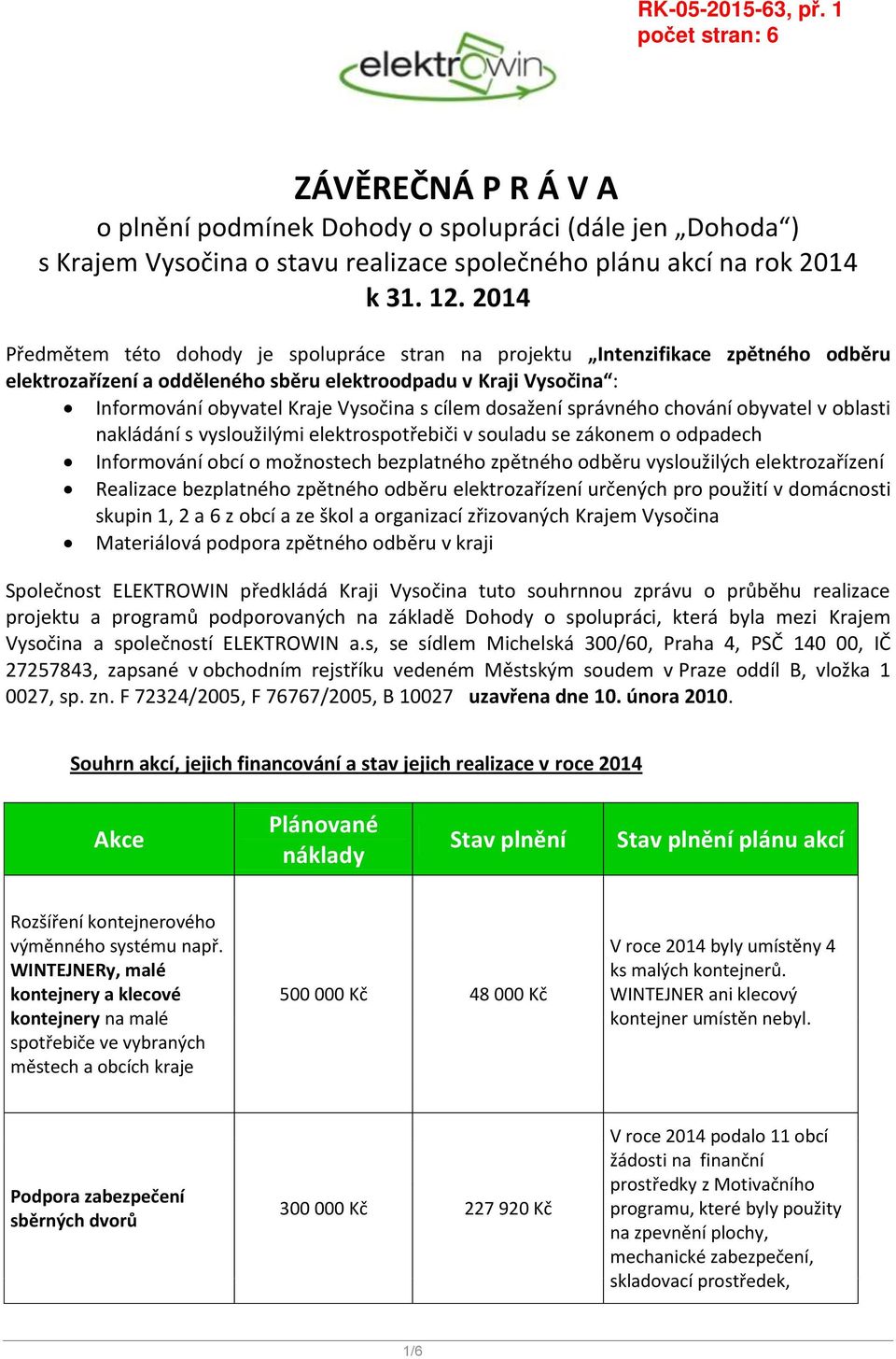 cílem dosažení správného chování obyvatel v oblasti nakládání s vysloužilými elektrospotřebiči v souladu se zákonem o odpadech Informování obcí o možnostech bezplatného zpětného odběru vysloužilých