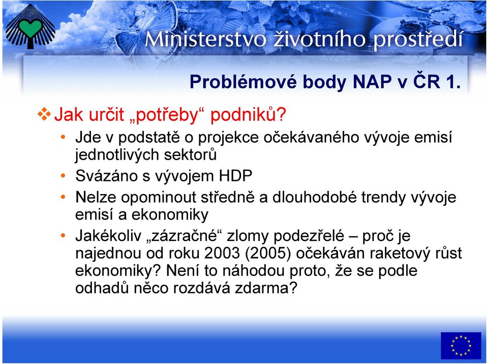 Nelze opominout středně a dlouhodobé trendy vývoje emisí a ekonomiky Jakékoliv zázračné zlomy