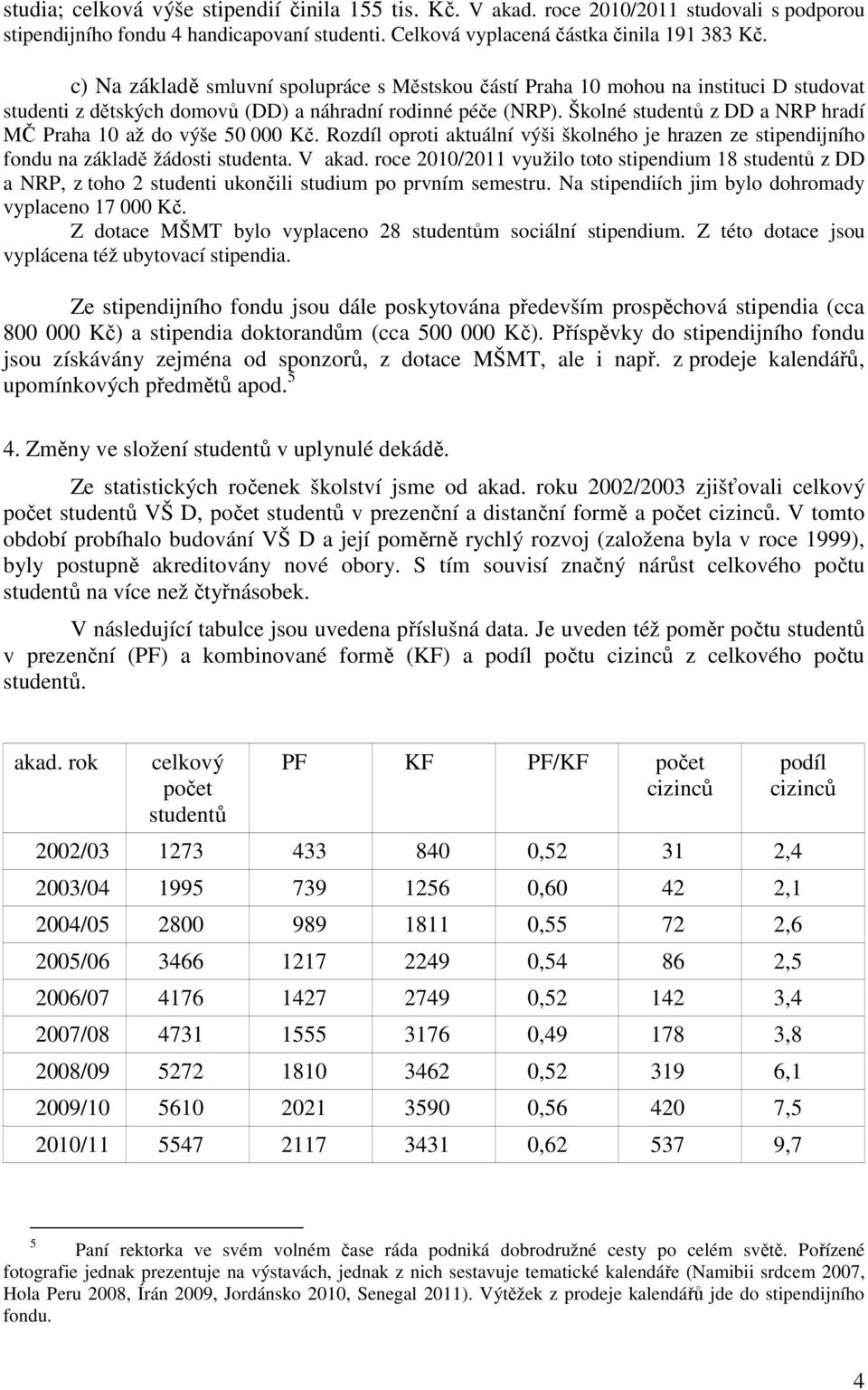 Školné studentů z DD a NRP hradí MČ Praha 10 až do výše 50 000 Kč. Rozdíl oproti aktuální výši školného je hrazen ze stipendijního fondu na základě žádosti studenta. V akad.
