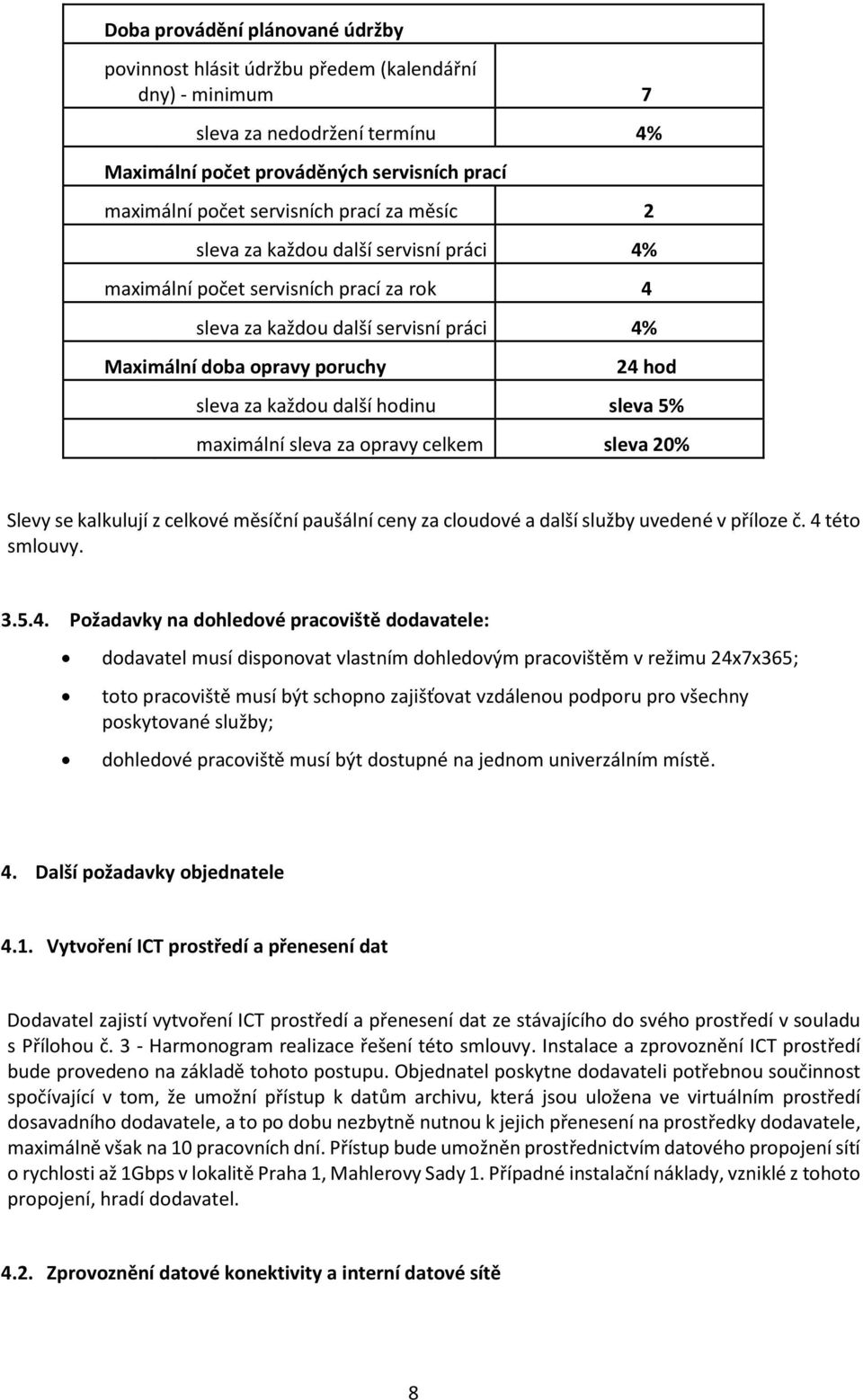 hodinu sleva 5% maximální sleva za opravy celkem sleva 20% Slevy se kalkulují z celkové měsíční paušální ceny za cloudové a další služby uvedené v příloze č. 4 