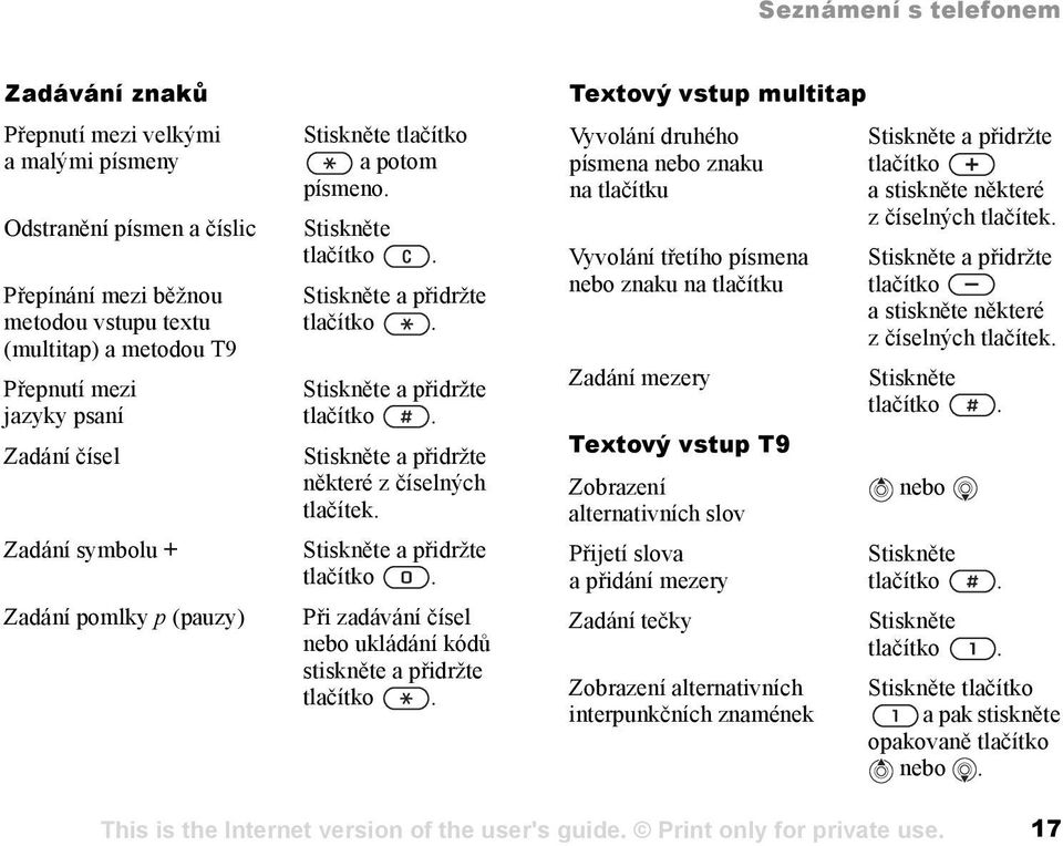 Stiskněte a přidržte tlačítko. Při zadávání čísel nebo ukládání kódů stiskněte a přidržte tlačítko.