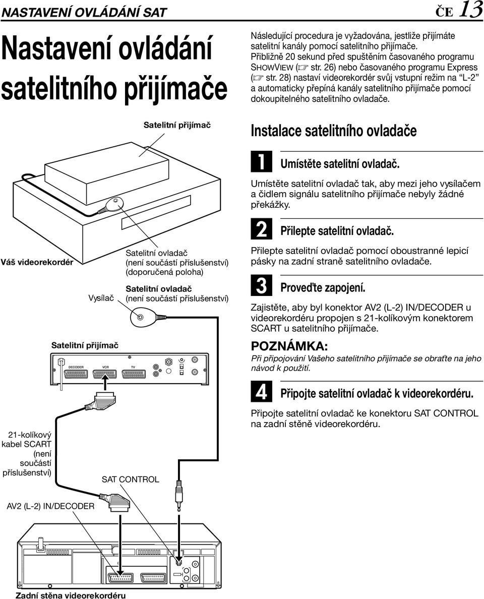 satelitního přijímače. Přibližně 20 sekund před spuštěním časovaného programu SHOWVIEW ( str. 26) nebo časovaného programu Express ( str.