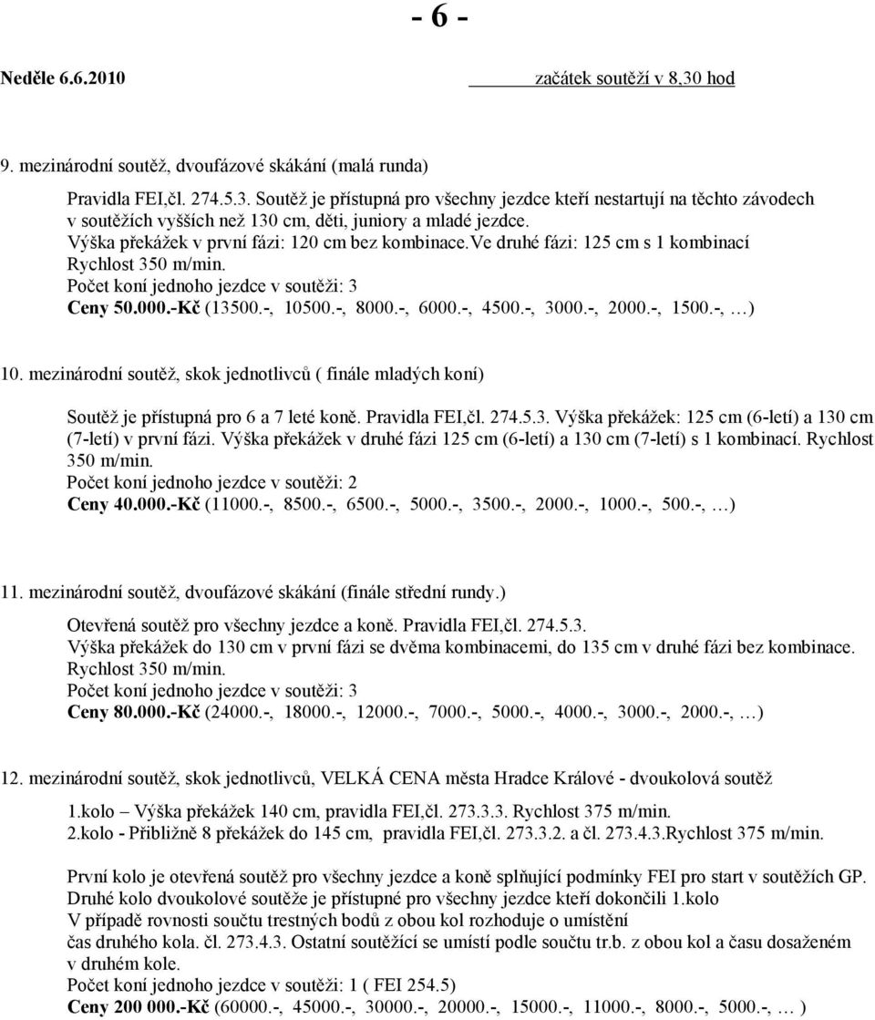 mezinárodní soutěž, skok jednotlivců ( finále mladých koní) Soutěž je přístupná pro 6 a 7 leté koně. Pravidla FEI,čl. 274.5.3. Výška překážek: 125 cm (6-letí) a 130 cm (7-letí) v první fázi.