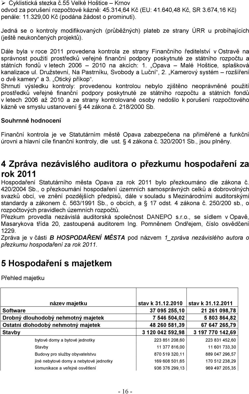 Dále byla v roce 2011 provedena kontrola ze strany Finančního ředitelství v Ostravě na správnost použití prostředků veřejné finanční podpory poskytnuté ze státního rozpočtu a státních fondů v letech