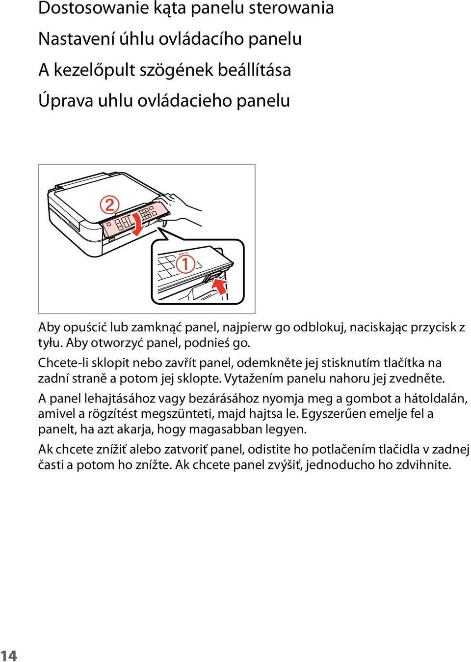 Vytažením panelu nahoru jej zvedněte. A panel lehajtásához vagy bezárásához nyomja meg a gombot a hátoldalán, amivel a rögzítést megszünteti, majd hajtsa le.