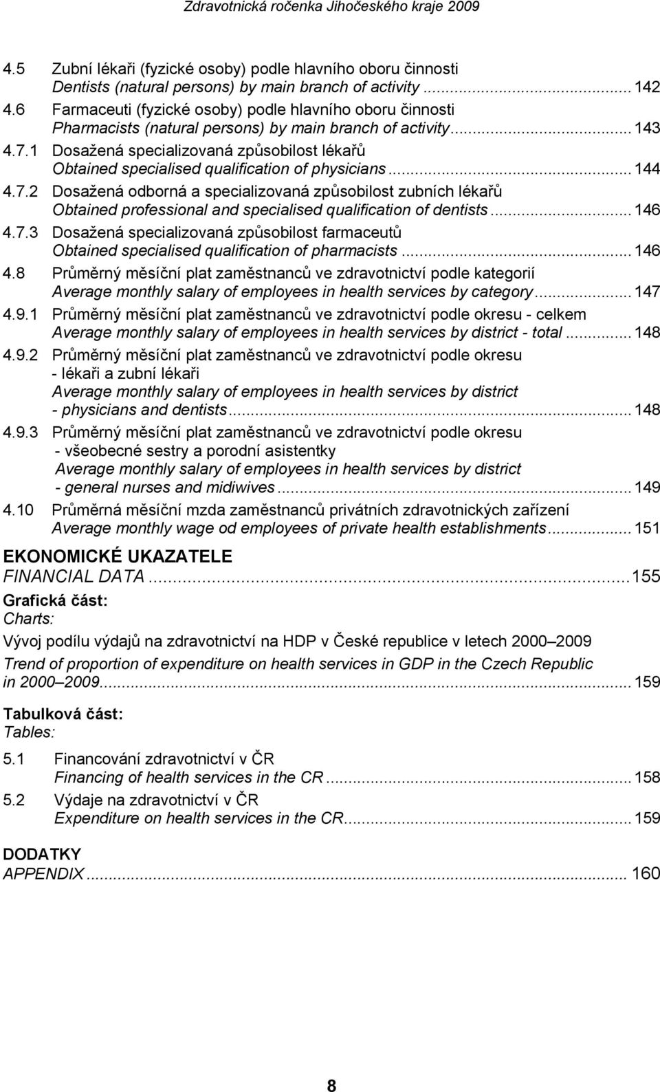 1 Dosažená specializovaná způsobilost lékařů Obtained specialised qualification of physicians...144 4.7.