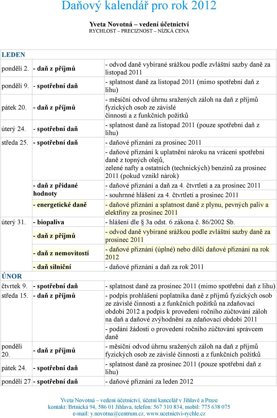 daně z topných olejů, zelené nafty a ostatních (technických) benzinů za prosinec 2011 (pokud vznikl nárok) - daňové přiznání a daň za 4 čtvrtletí a za prosinec 2011 - souhrnné hlášení za 4 čtvrtletí