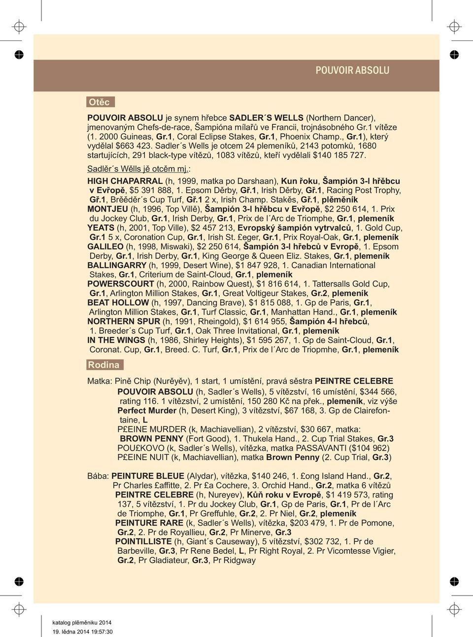 Sadler s Wells je otcem 24 plemeníkù, 2143 potomkù, 1680 startujících, 291 black-type vítìzù, 1083 vítìzù, kteøí vydìlali $140 185 727. Sadler s Wells je otcem mj.