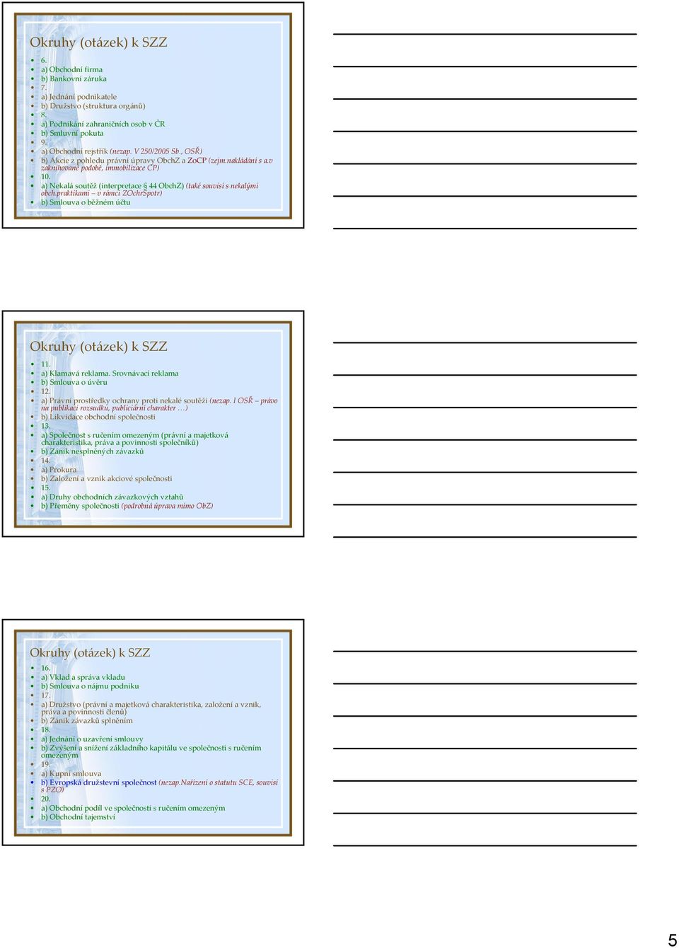 praktikami v rámci ZOchrSpotr) b) Smlouva o běžném účtu 11. a) Klamavá reklama. Srovnávací reklama b) Smlouva o úvěru 12. a) Právní prostředky ochrany proti nekalé soutěži (nezap.