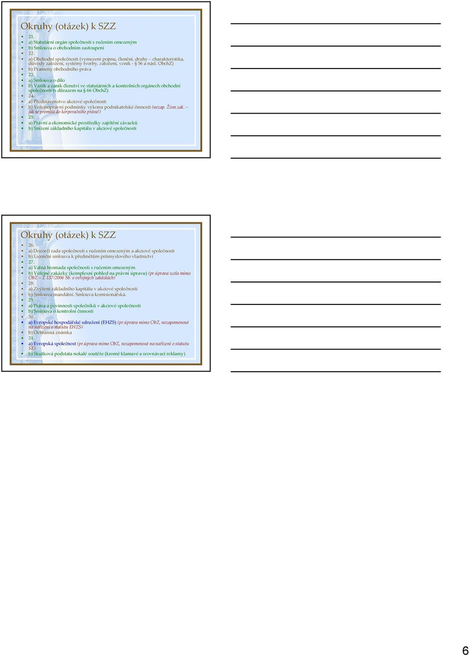 a) Smlouva o dílo b) Vznik a zánik členství ve statutárních a kontrolních orgánech obchodní společnosti (s důrazem na 66 ObchZ) 24.